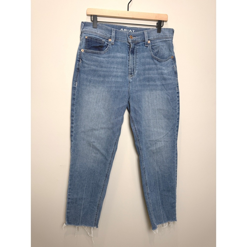 Ariat Denim Womens 30 Bombshell Jordana Straight Boyfriend Blue Jeans Raw Hem